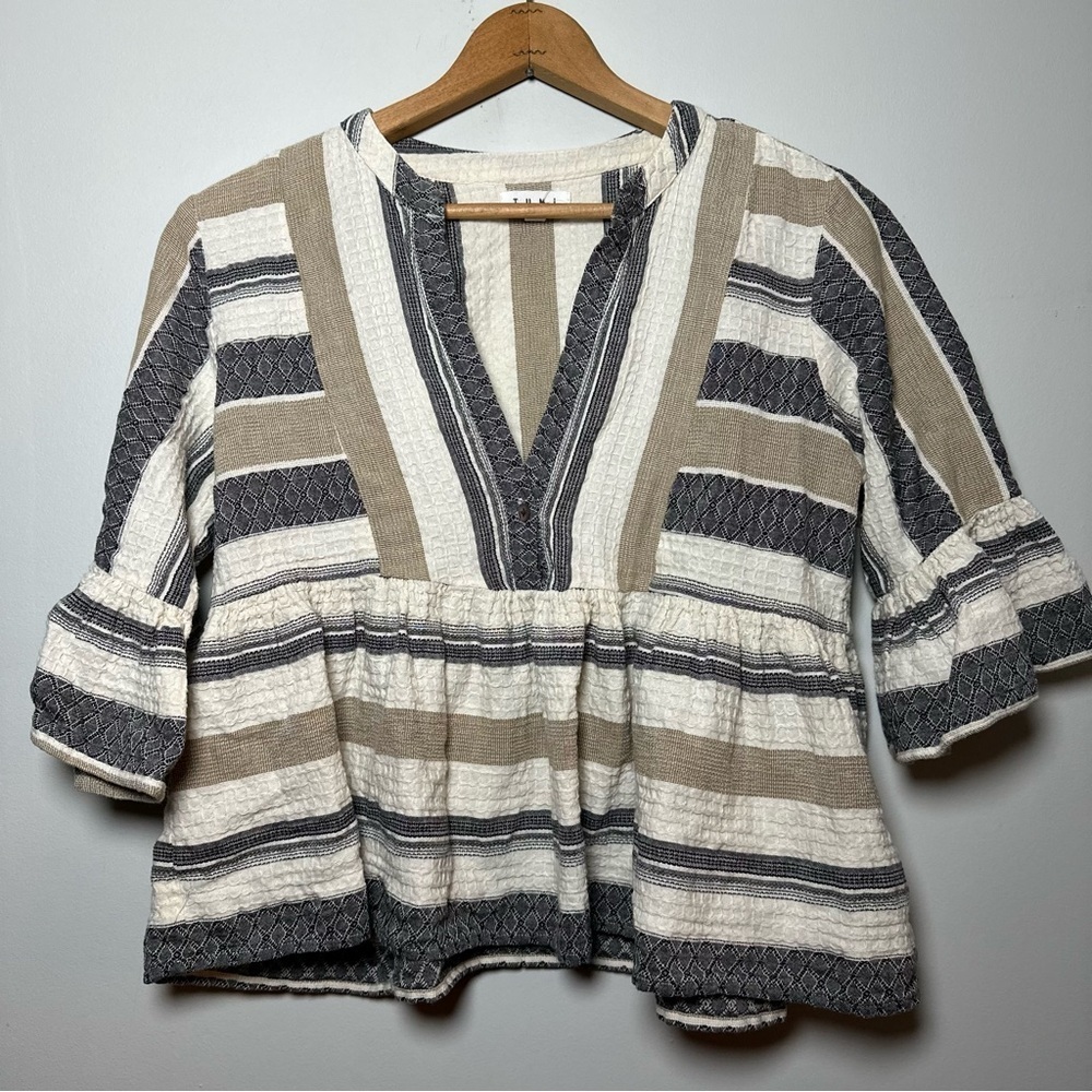 Anthropologie THML Andrea Wide Bell Sleeve Striped Flounce Top Cotton Size S